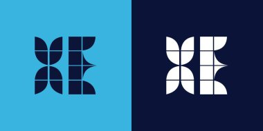 Fayans şekilli XE logo tasarımı. Ticari veya marka için uygun minimalist ve modern vektör illüstrasyon tasarımı
