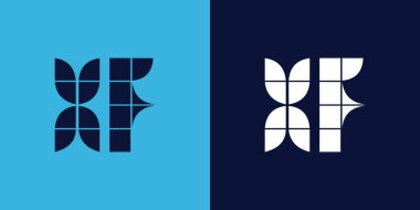 Fayans şekilli XF logo tasarımı. Ticari veya marka için uygun minimalist ve modern vektör illüstrasyon tasarımı