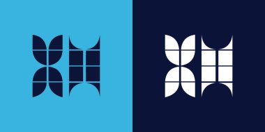 Fayans şekilli XH logo tasarımı. Ticari veya marka için uygun minimalist ve modern vektör illüstrasyon tasarımı