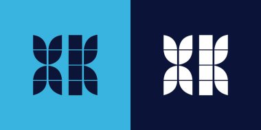 Fayans şekilli XK logo tasarımı. Ticari veya marka için uygun minimalist ve modern vektör illüstrasyon tasarımı
