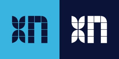 Fayans şekilli XN logo tasarımı. Ticari veya marka için uygun minimalist ve modern vektör illüstrasyon tasarımı