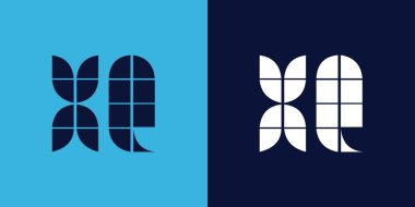 Fayans şekilli XQ logo tasarımı. Ticari veya marka için uygun minimalist ve modern vektör illüstrasyon tasarımı