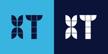 Fayans şekilli XT logo tasarımı. Ticari veya marka için uygun minimalist ve modern vektör illüstrasyon tasarımı