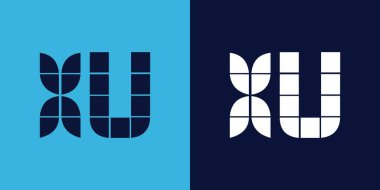 Fayans şekilli XU logo tasarımı. Ticari veya marka için uygun minimalist ve modern vektör illüstrasyon tasarımı
