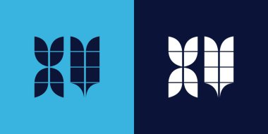 Fayans şekilli XV logo tasarımı. Ticari veya marka için uygun minimalist ve modern vektör illüstrasyon tasarımı
