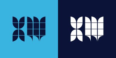 Fayans şekilli XW logo tasarımı. Ticari veya marka için uygun minimalist ve modern vektör illüstrasyon tasarımı