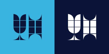 Fayans şekilli YH logo tasarımı. Ticari veya marka için uygun minimalist ve modern vektör illüstrasyon tasarımı