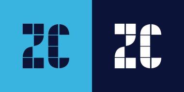 Fayans şekilli ZC logo tasarımı. Ticari veya marka için uygun minimalist ve modern vektör illüstrasyon tasarımı