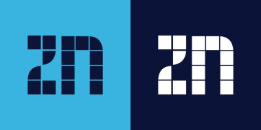 Fayans şekilli ZN logo tasarımı. Ticari veya marka için uygun minimalist ve modern vektör illüstrasyon tasarımı