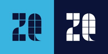Fayans şekilli ZQ logo tasarımı. Ticari veya marka için uygun minimalist ve modern vektör illüstrasyon tasarımı