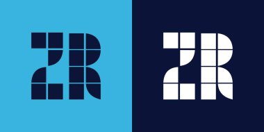 Fayans şekilli ZR logo tasarımı. Ticari veya marka için uygun minimalist ve modern vektör illüstrasyon tasarımı