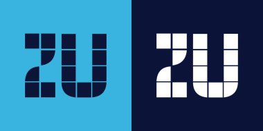 Fayans şekilli ZU logo tasarımı. Ticari veya marka için uygun minimalist ve modern vektör illüstrasyon tasarımı