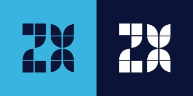 Fayans şekilli ZX logo tasarımı. Ticari veya marka için uygun minimalist ve modern vektör illüstrasyon tasarımı