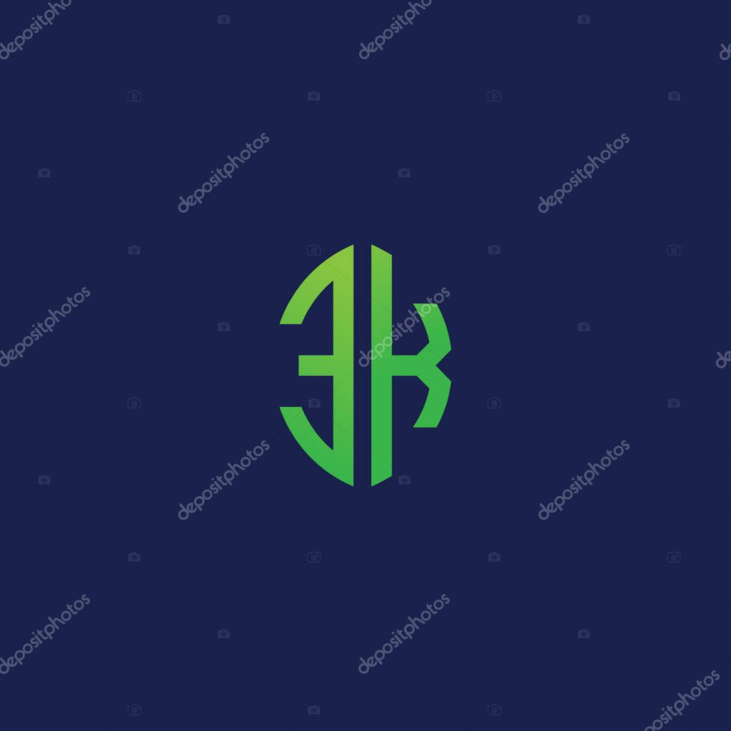 Creative initial letters EK with eco leaf shape logo.It will be suitable for which company or brand name start those initial.