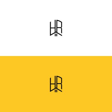 Ev ya da gayrimenkul için HR logosu. Bu logoda harfler ve çatı var. Bu başlangıç için hangi şirket veya markanın adı uygun olacaktır.
