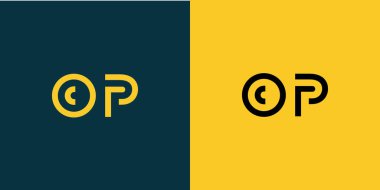 OP soyut minimalist harfler logo monogramı. Bu minimalist bir logo, bu logo iki harfi birleştirerek yapılır.