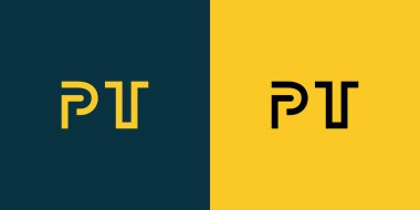 PT soyut minimalist harfler logo monogramı. Bu minimalist bir logo, bu logo iki harfi birleştirerek yapılır.