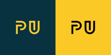 PU soyut minimalist harfler logo monogramı. Bu minimalist bir logo, bu logo iki harfi birleştirerek yapılır.