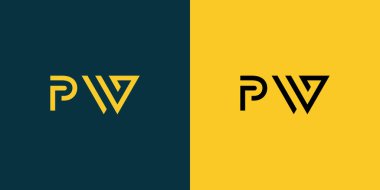 PW soyut minimalist harfler logo monogramı. Bu minimalist bir logo, bu logo iki harfi birleştirerek yapılır.
