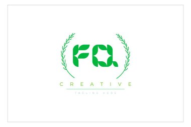 FQ letters eco logo with leaf. Fresh nature and healthy leaf logo design. clipart