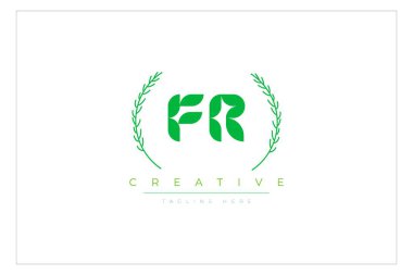 FR harfleri yapraklı eko logo. Taze doğa ve sağlıklı yaprak logosu tasarımı.