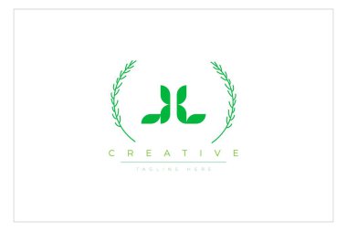 JL harfleri yapraklı eko logo. Taze doğa ve sağlıklı yaprak logosu tasarımı.