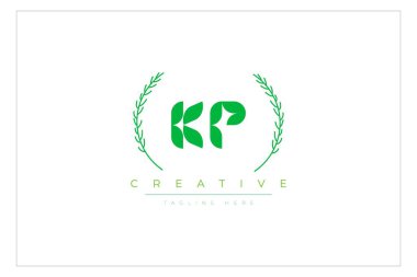 KP letters eco logo with leaf. Fresh nature and healthy leaf logo design. clipart