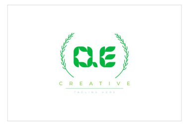 QE harfleri yapraklı eko logo. Taze doğa ve sağlıklı yaprak logosu tasarımı.