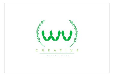 WV harfleri yapraklı eko logo. Taze doğa ve sağlıklı yaprak logosu tasarımı.