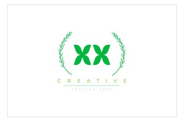 Yapraklı XX harfli eko logo. Taze doğa ve sağlıklı yaprak logosu tasarımı.