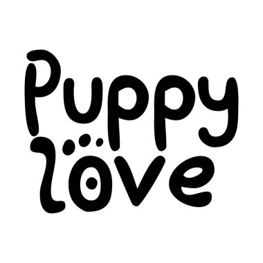 Yavru köpek sevgisi. El çizimi tipografi poster tasarımı. Premium Vektörü.