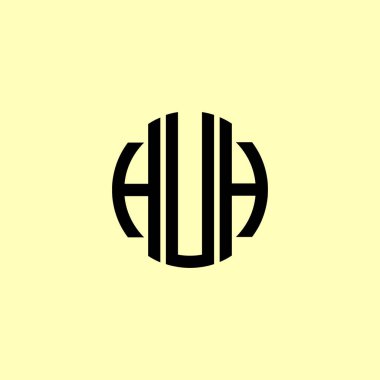 Yaratıcı Yuvarlak Harfler HUH logosu. Bu başlangıçlara hangi şirket veya markanın başlaması uygun olacaktır. Bu başlangıçtaki şirket veya marka adı için uygun olacaktır..