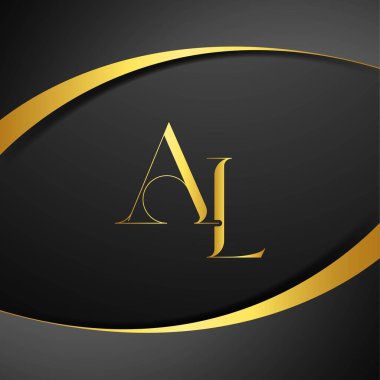 Özel lüks mektup logosu. İlk harf kraliyet lüks logo şablonu. Altın rengi ve siyah arkaplan.
