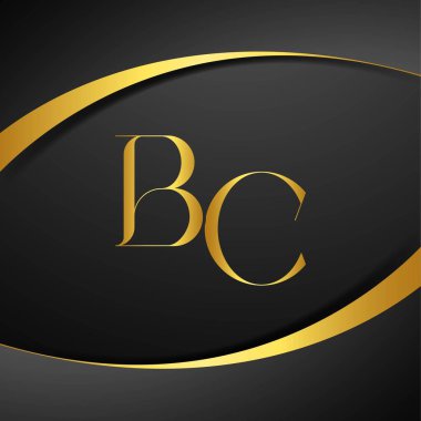 BC lüks mektup logosu. İlk harf kraliyet lüks logo şablonu. Altın rengi ve siyah arkaplan.
