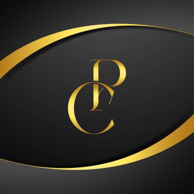 CP lüks mektup logosu. İlk harf kraliyet lüks logo şablonu. Altın rengi ve siyah arkaplan.