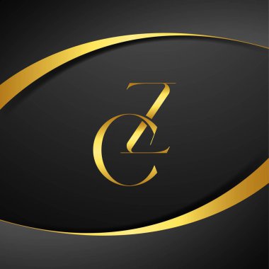 CZ lüks harf logosu. İlk harf kraliyet lüks logo şablonu. Altın rengi ve siyah arkaplan.