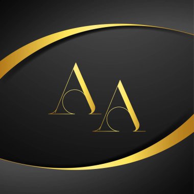 Adsız Alkolikler lüks mektup logosu. İlk harf kraliyet lüks logo şablonu. Altın rengi ve siyah arkaplan.