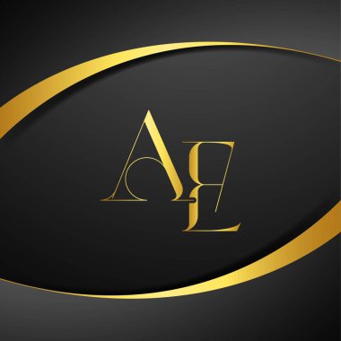 AE lüks harf logosu. İlk harf kraliyet lüks logo şablonu. Altın rengi ve siyah arkaplan.