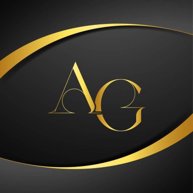 AG lüks harf logosu. İlk harf kraliyet lüks logo şablonu. Altın rengi ve siyah arkaplan.