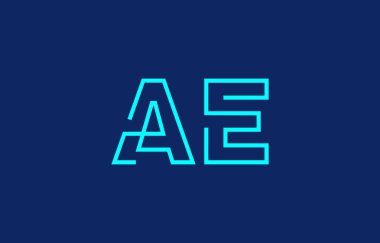 Markalaşma ve grafik tasarımı ilhamı için uygun minimum mavi renkli A ve E harflerinin yer aldığı yaratıcı tipografi tasviri.