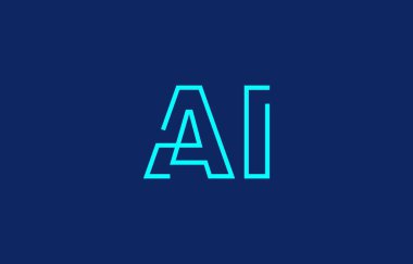 Markalaşma ve grafik tasarımı için uygun, en az mavi renk temalı, stilize harflerle A ve I harflerinin yer aldığı yaratıcı tipografi tasviri.