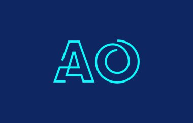 Markalaşma ve grafik tasarımı ilhamı için uygun minimum mavi renkli A ve O harflerinin yer aldığı yaratıcı tipografi tasviri.