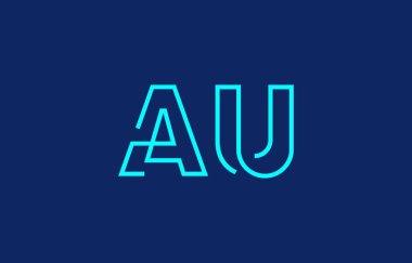 Markalaşma ve grafik tasarımı için uygun en az mavi renk temalı A ve U harflerinin yer aldığı yaratıcı tipografi tasviri.