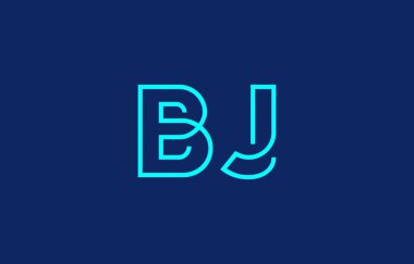 B ve J harflerinin markalaşma ve grafik tasarımı için uygun minimum mavi renk temalı yaratıcı tipografisinin tasviri.