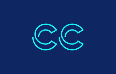 C ve C harflerinin markalaşma ve grafik tasarımı için uygun minimum mavi renk temalı yaratıcı tipografisinin gösterimi.