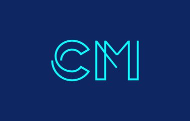 Markalaşma ve grafik tasarımı için uygun minimum mavi renk temalı stilize harflerle C ve M harflerinin yer aldığı yaratıcı tipografi tasviri.