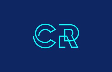 Markalaşma ve grafik tasarımı için uygun, en az mavi renk temalı C ve R harflerinin yer aldığı yaratıcı tipografi tasviri.