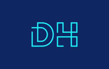 Markalaşma ve grafik tasarımı için uygun, minimal mavi renkli D ve H harflerinin yer aldığı yaratıcı tipografi tasviri.