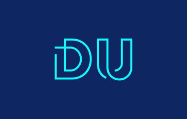 Markalaşma ve grafik tasarımı için uygun minimum mavi renkli D ve U harflerinin yer aldığı yaratıcı tipografi tasviri.