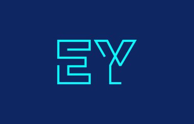 Markalaşma ve grafik tasarımı için uygun minimum mavi renkli E ve Y harflerinin yer aldığı yaratıcı tipografi tasviri.